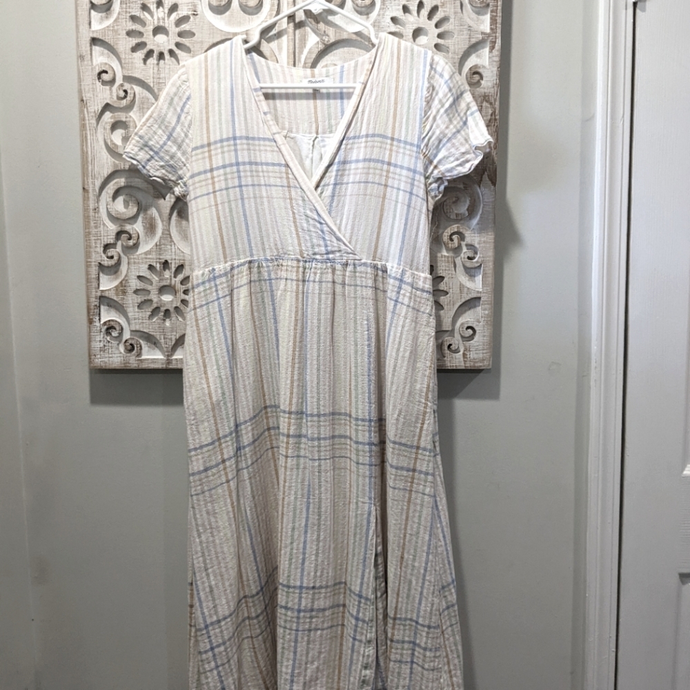 Madewell Linen-Blend Clara Midi Dress in Plaid